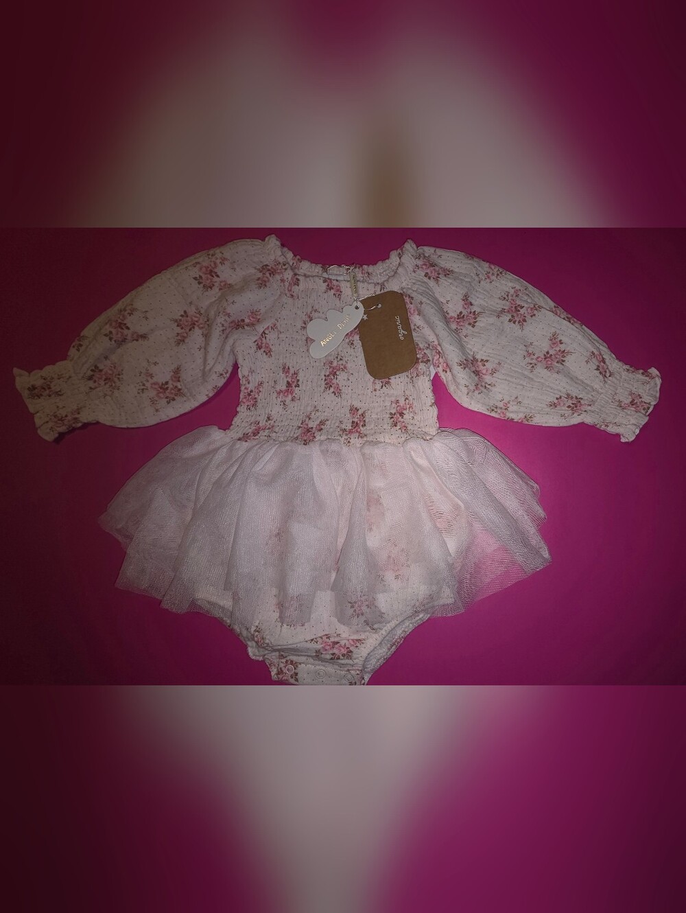 Angel Dear Floral Tulle Baby Dress Romper - Pink 6-12m NWT - Picture 2 of 10